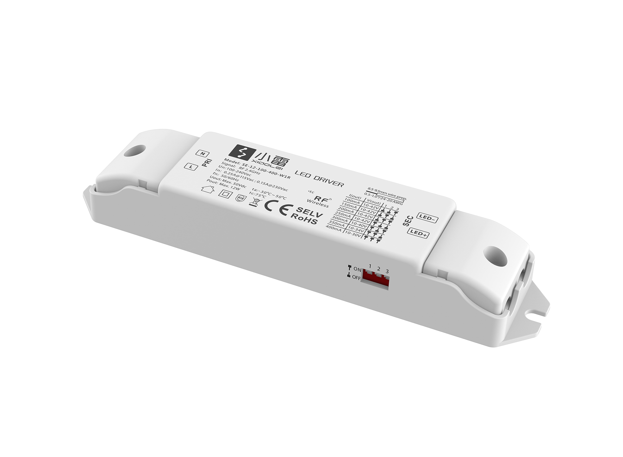 SE-12-100-400-W1R  Ltech Smart home Wireless Dimmablre LED Driver 1-12W 10-42Vdc/350-700mA. 0-100% PWM dimming, Over voltage, over load, Over heat and Short circuit protection, IP20.